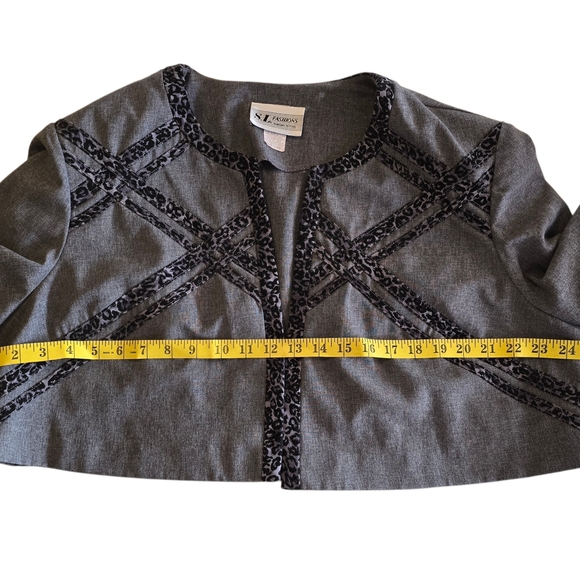 Vintage Black Gray Leopard Print Cropped Blazer with Shoulder Pads - Picture 3 of 9